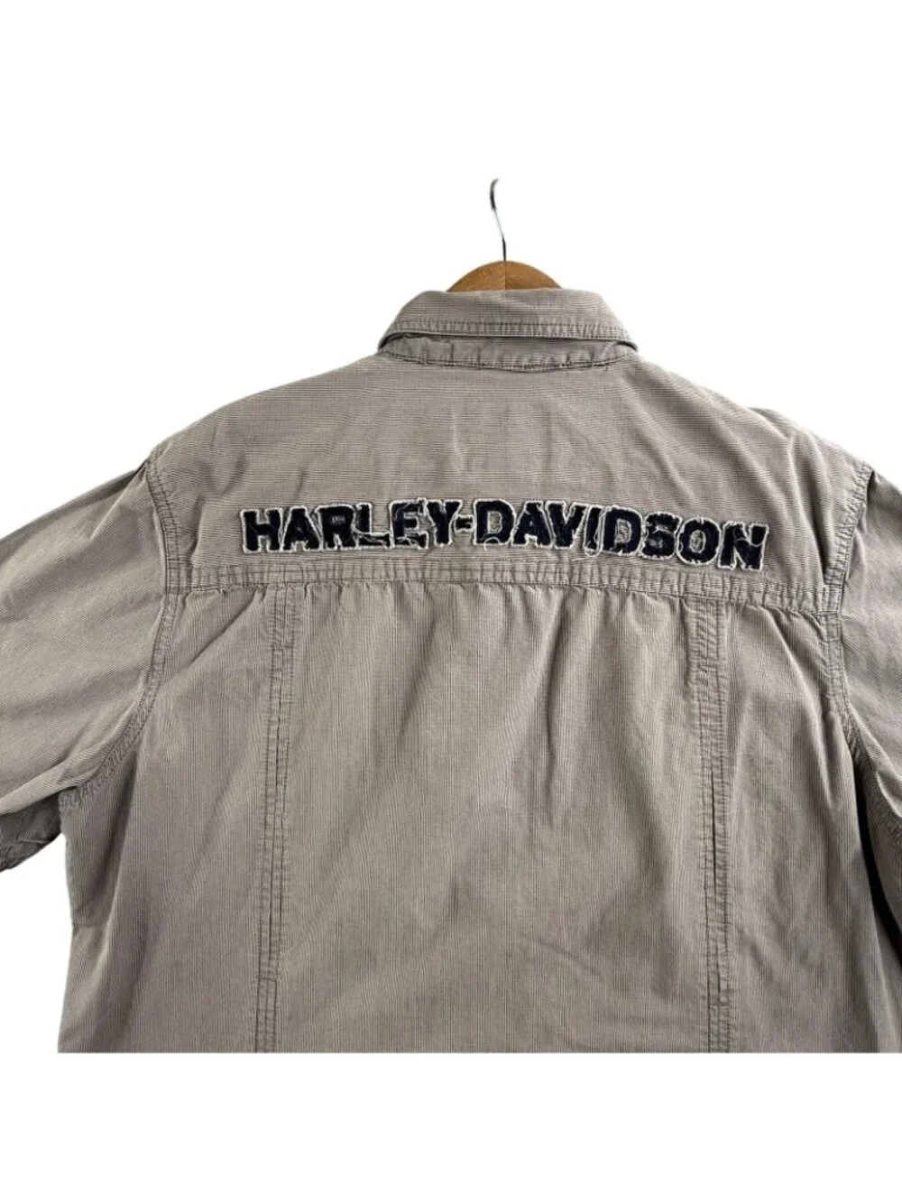 Harley-Davidson Shirt Mens Large Brown Stripe Button Up Short Sleeve Motorcycle